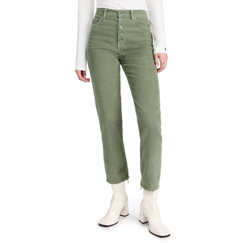 Reformation Cynthia High Rise Straight Corduroy Pants Green Button‎ Fly 24